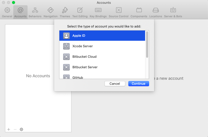 Select Apple Id as the account type